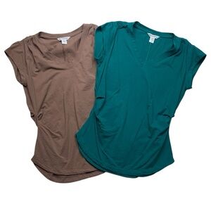 Athleta size small t shirt scrunch ruched bundle set of two brown green athletic